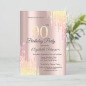 Invitation Ombre Parties scintillant Drips Rose Gold 90e fête (Debout devant)