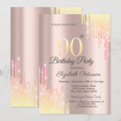 Invitation Ombre Parties scintillant Drips Rose Gold 90e fête (Devant / Derrière)