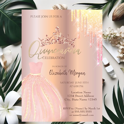Invitation Ombre Parties scintillant Drop Tiara Robe Quinceañ