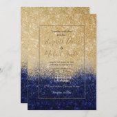Invitation Ombre Parties scintillant or et bleu design de lux (Devant / Derrière)