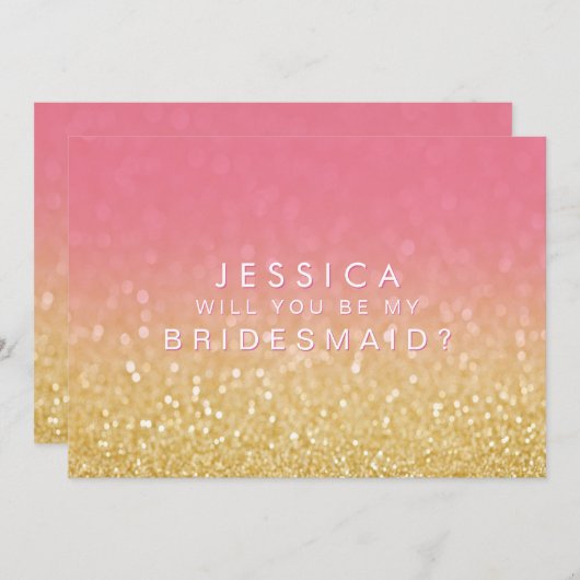 Invitation Ombre Pink Gold Serez-Vous Ma Parties scintillant (Devant / Derrière)