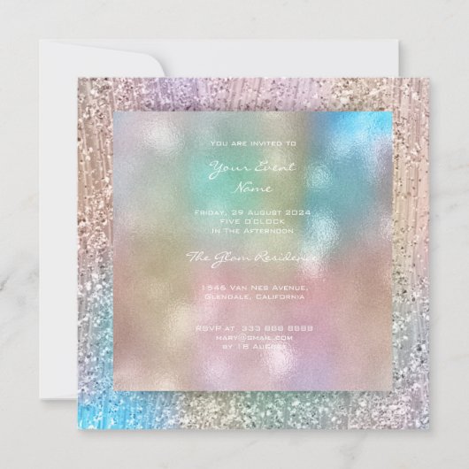 Invitation Ombre rose bleu 3 D Tiffany cristaux pastel vert (Devant)