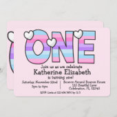 Invitation Ombre rose minimaliste Premier anniversaire (Devant / Derrière)