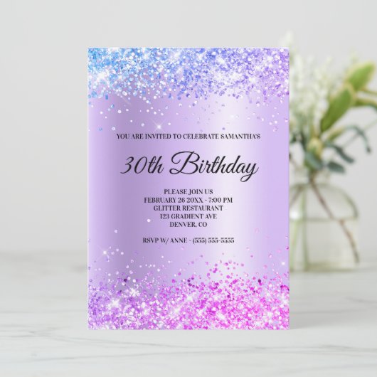 Invitation Ombre rose violet bleu Parties scintillant brillan (Debout devant)