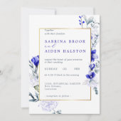 Invitation Ombre Royal Blue Ivory Floral Mariage (Devant)