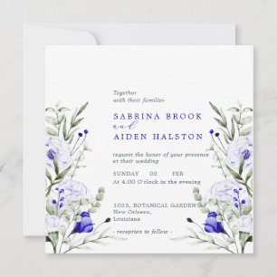 Invitation Ombre Royal Blue Ivory Floral Mariage