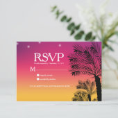 Invitation Ombre Sunset Beach Tropical Palm Trees Mariage (Debout devant)
