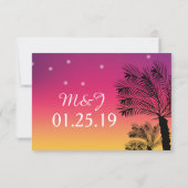Invitation Ombre Sunset Beach Tropical Palm Trees Mariage (Dos)
