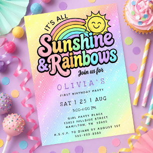 Invitation Ombre Sunshine & Rainbows Première Fête d'Annivers