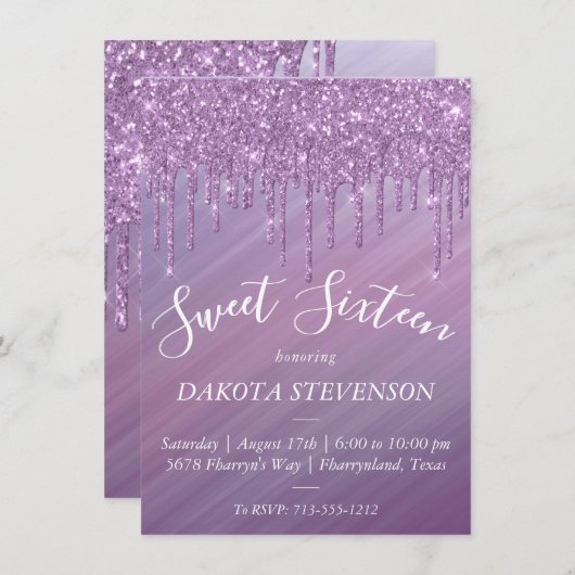 Invitation Ombre Sweet de séchage 16 | Douce dégradé violet (Devant / Derrière)