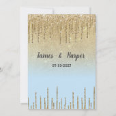 Invitation Ombre teal gold glitter drips script RSVP (Dos)