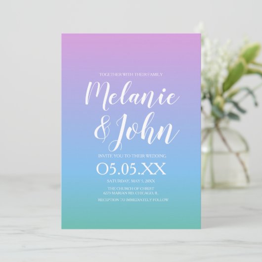 Invitation Ombre Tone arc-en-ciel doux violet bleu Mariage ve (Debout devant)