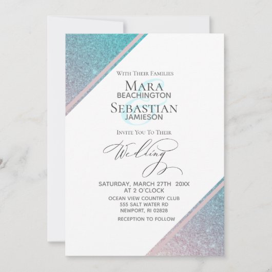 Invitation *~* Ombre Turquoise Beach Parties scintillant Mari (Devant)