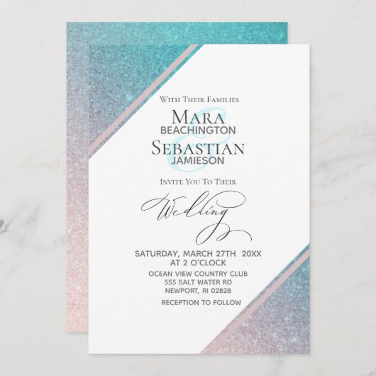 Invitation *~* Ombre Turquoise Beach Parties scintillant Mari (Devant / Derrière)