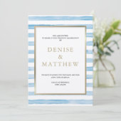 Invitation Omphalodes Aquarelle Bleue Rayure & Lettre Dorée (Debout devant)