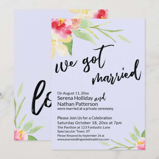 Invitation On a des fleurs d'aquarelle mariées sur la lavande (Devant / Derrière)