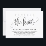 Invitation On A Fait Le Knot, Mariage Elopement Dinner Party<br><div class="desc">Marquez le début de votre éternité avec élégance en utilisant notre carte d'invitation à la célébration de l'élévation mariage contemporaine à thème noir et blanc, "Nous avons attaché le noeud". Parfait pour les couples qui souhaitent profiter de leur joyeux événement, cette invitation exhale le raffinement avec un soupçon de jeu,...</div>