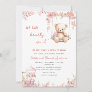 Invitation On attend à peine Baby Shower Rose aquarelle Invit