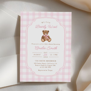 Invitation On attend à peine Ourson Fille Baby Shower