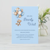 Invitation On attend avec impatience - Ours en peluche bleu e (Debout devant)