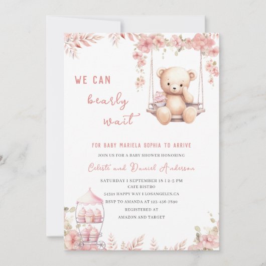 Invitation On attend presque Baby Shower Rose aquarelle Invit (Devant)