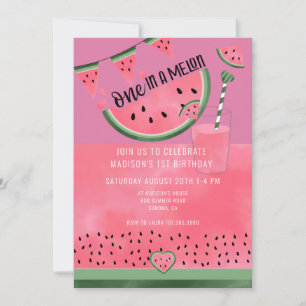 Invitation On In A Melon Watercolor Watermelon 1er anniversai