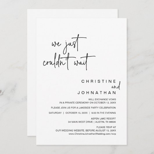 Invitation On ne pouvait pas attendre, Mariage Elopement Dinn (Devant / Derrière)