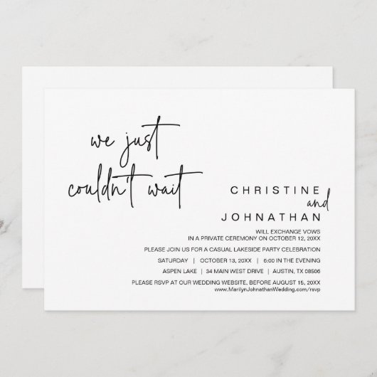 Invitation On ne pouvait pas attendre, Mariage Elopement Dinn (Devant / Derrière)