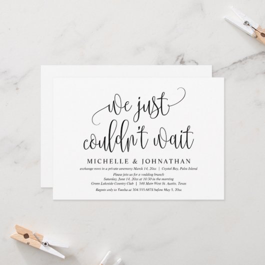 Invitation On ne pouvait pas attendre, Mariage Elopement Part (Devant/Arrière en situation)