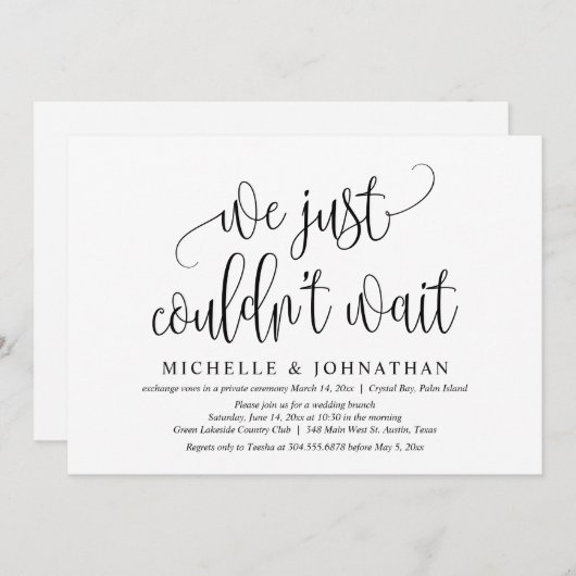 Invitation On ne pouvait pas attendre, Mariage Elopement Part (Devant / Derrière)