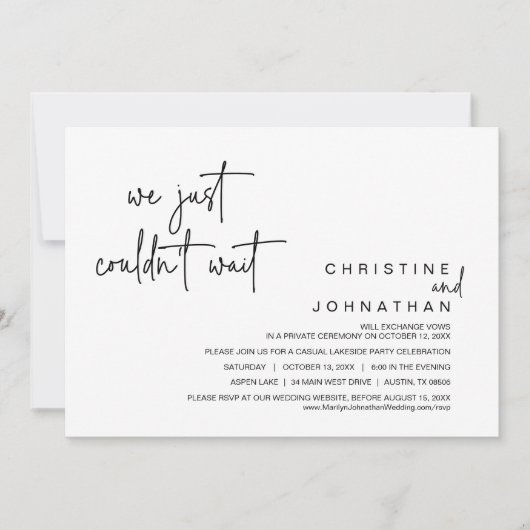 Invitation On ne pouvait pas attendre, Mariage Elopement Part (Devant)