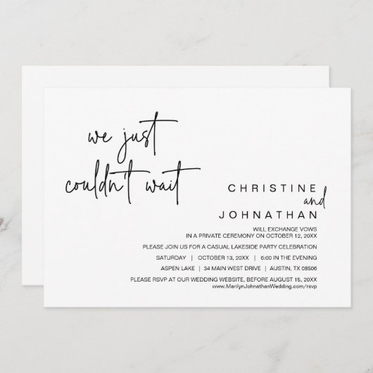 Invitation On ne pouvait pas attendre, Mariage Elopement Part (Devant / Derrière)