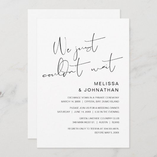 Invitation On ne pouvait pas attendre, Mariage Elopement Part (Devant / Derrière)