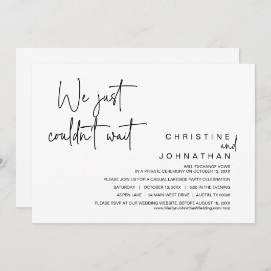 Invitation On ne pouvait pas attendre, Mariage Elopement Part (Devant / Derrière)