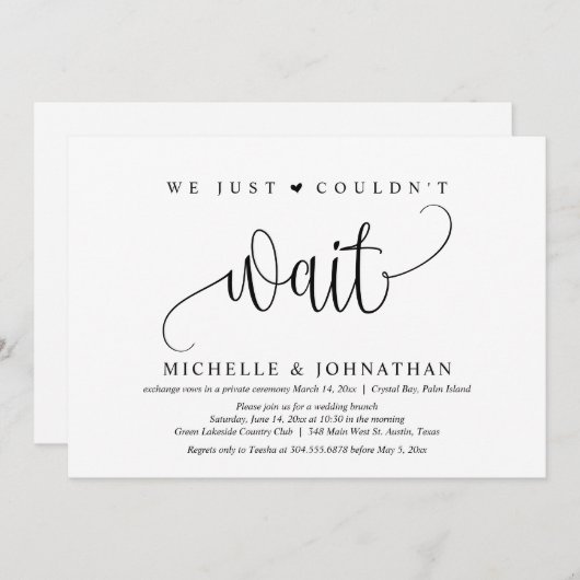 Invitation On ne pouvait pas attendre, Mariage Elopement Part (Devant / Derrière)