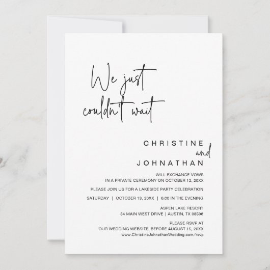 Invitation On ne pouvait pas attendre, Mariage Elopement Part (Devant)