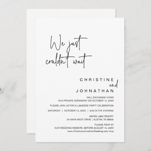 Invitation On ne pouvait pas attendre, Mariage Elopement Part (Devant / Derrière)