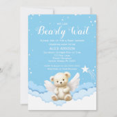Invitation On Peut Attendre Ange Teddy Ours Bébé Bleu (Devant)