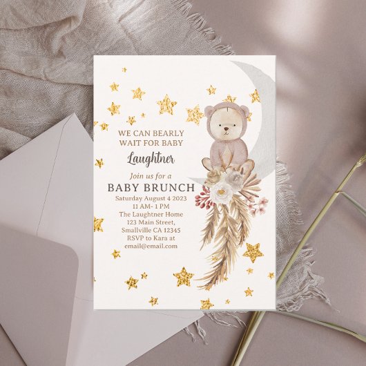 Invitation On peut attendre avant Boho Bear Moon Baby Brunch