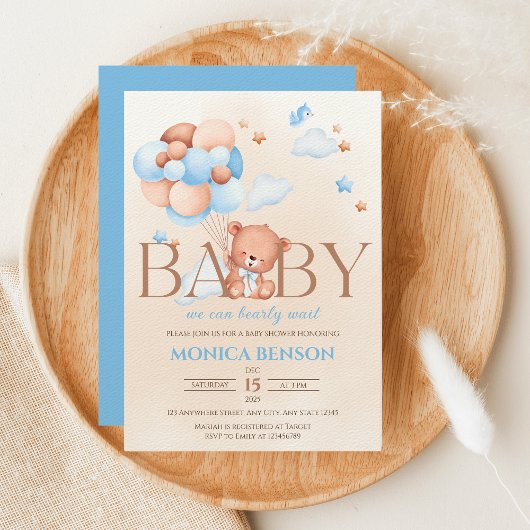 Invitation On peut attendre avant Boho Blue Beige Baby shower