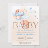 Invitation On peut attendre avant Boho Blue Beige Baby shower (Devant)