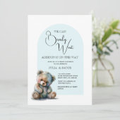 Invitation On peut attendre avant l'aquarelle Baby shower ble (Debout devant)