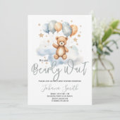 Invitation On peut attendre avant le Baby shower de l'ours bl (Debout devant)