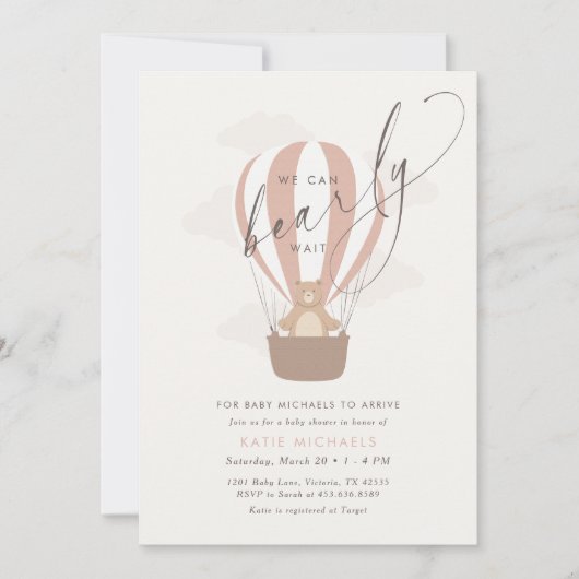 Invitation On Peut Attendre | Baby Girl Pink Air Balloon (Devant)