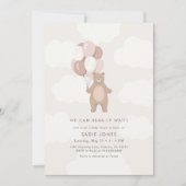 Invitation On Peut Attendre | Baby shower de ballon d'ours ro (Devant)