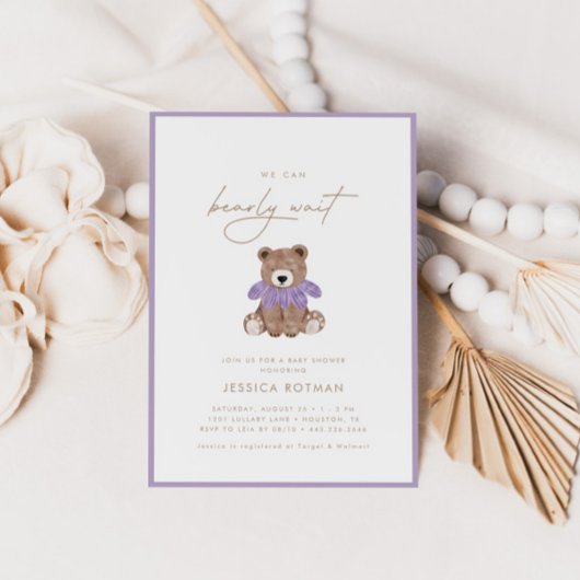 Invitation On peut attendre - Baby shower des filles violette