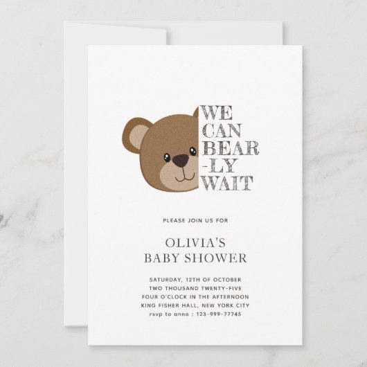 Invitation On Peut Attendre | Baby shower d'ours en peluche m (Devant)