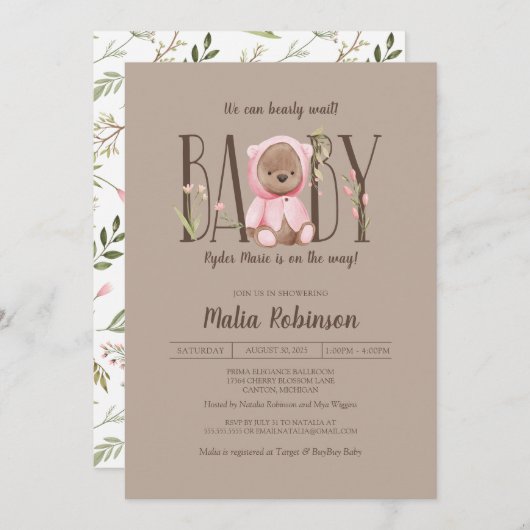 Invitation On Peut Attendre ! Baby shower d'ours en peluche r (Devant / Derrière)