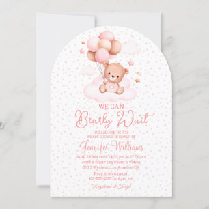 Invitation on peut attendre, baby shower fille arche rose