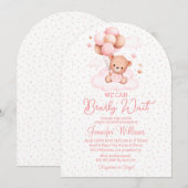 Invitation on peut attendre, baby shower fille arche rose (Devant / Derrière)